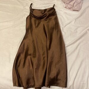 Brown silk mini dress